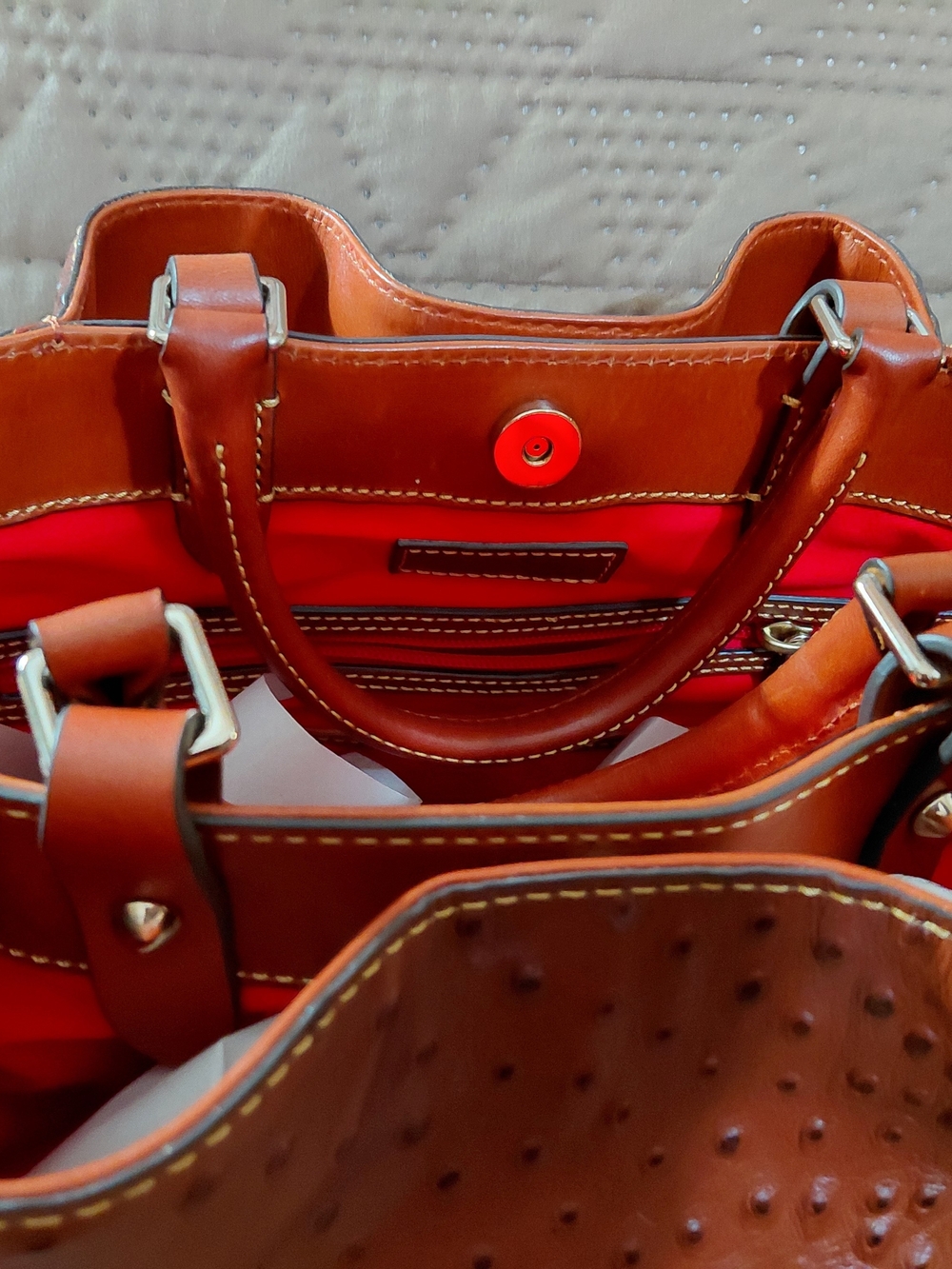 Dooney & Bourke Chestnut Brown Textured Leather Shoulder Bag - Picture 4 of 4